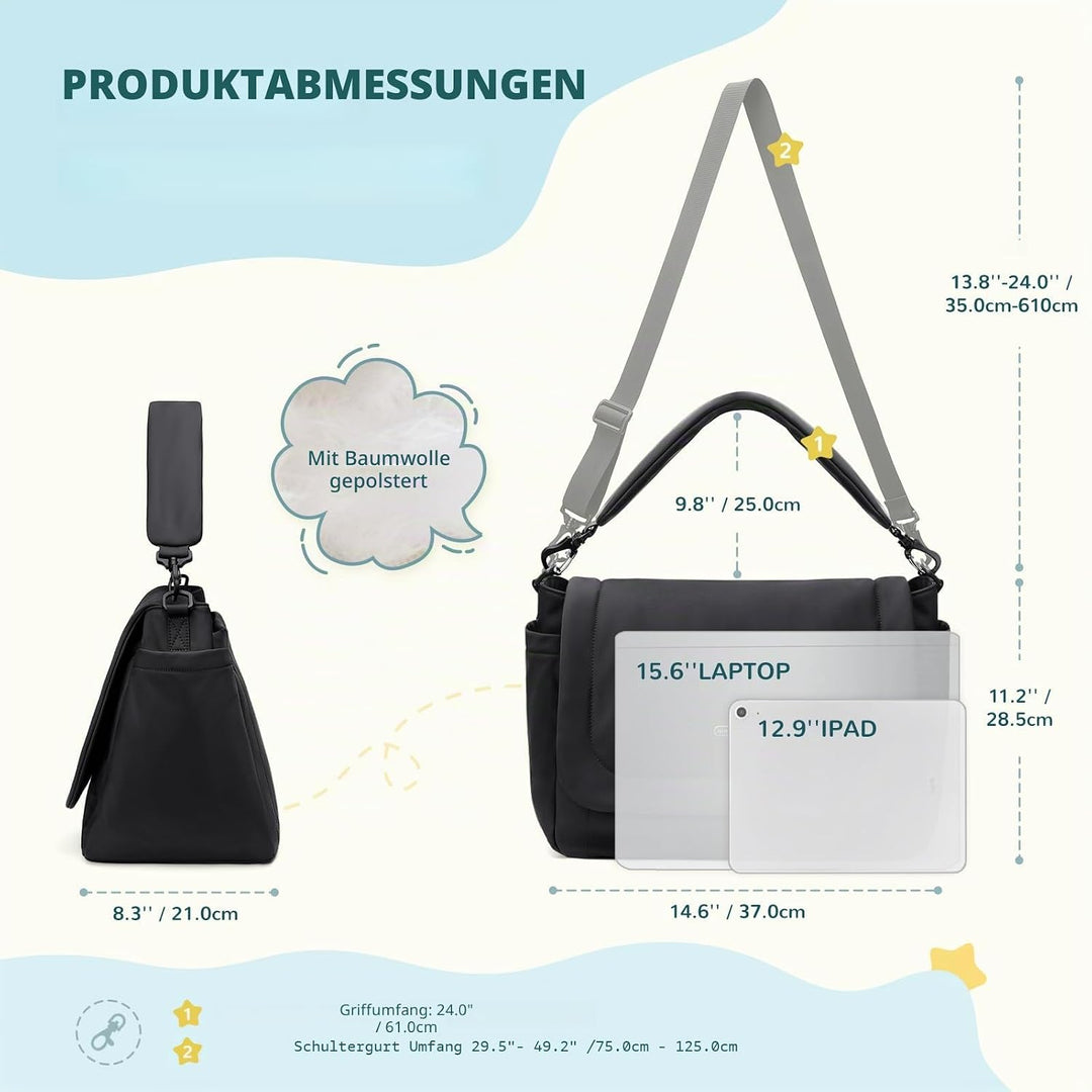 Puffer Wickeltasche, 22 L, grosses Fassungsvermögen, Baby-Wickeltasche, Reisetasche, Umhängetasche,