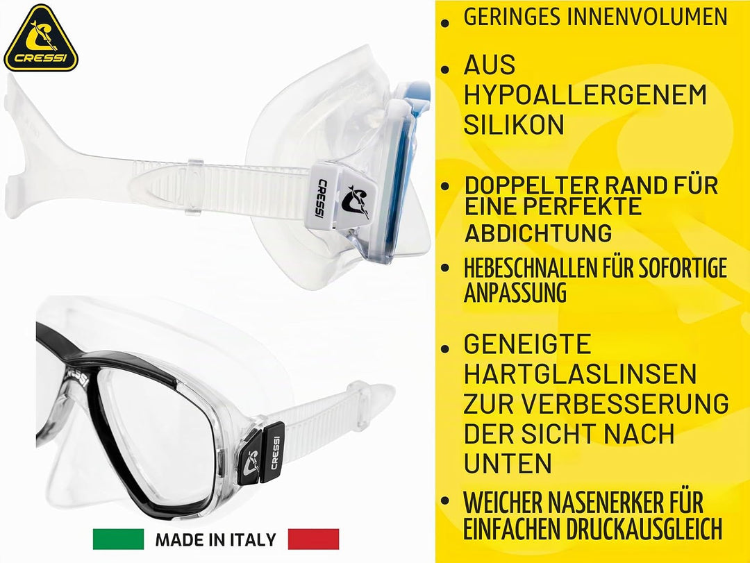 CRESSI Perla - Einzelne Maske oder Combi Set Maske + Schnorchel zum Tauchen und Schnorcheln, Einheit