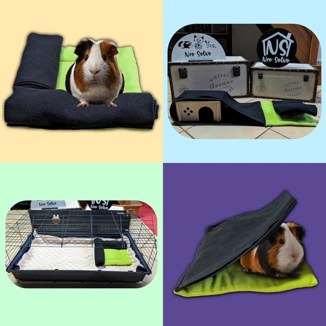 NEO SOLVO Fleecekissen mit 2 Tunnelröhren für Meerschweinchen und Hase + Fleecekissen mit Versteck u