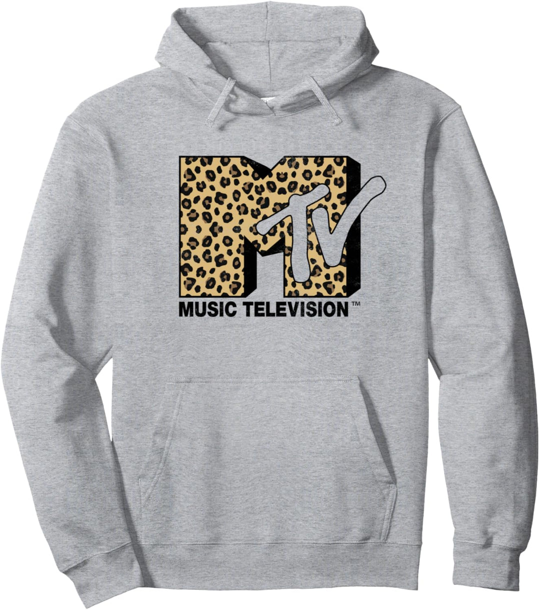 MTV Leopard Pattern Fill Logo Pullover Hoodie
