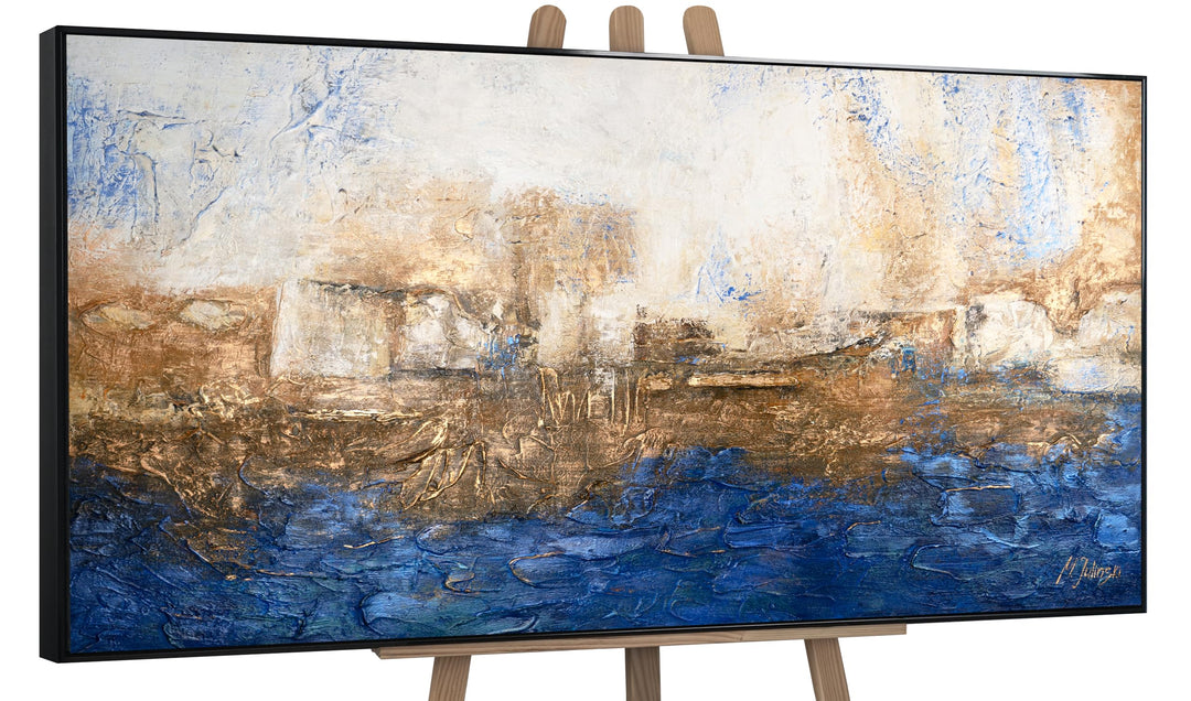 YS-Art Abstrakt Acryl Gemälde auf Leinwand Marine handgemalt Wandbilder Wohnzimmer modern Wohndekor