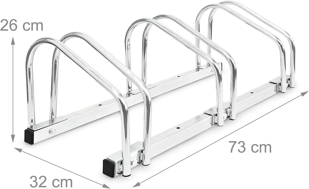 Relaxdays Fahrradständer, Für 3 Fahrräder, Boden- und Wandmontage, HBT: ca. 26 x 73 x 32 cm, silber