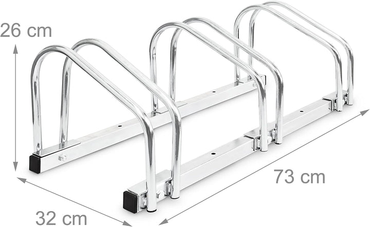 Relaxdays Fahrradständer, Für 3 Fahrräder, Boden- und Wandmontage, HBT: ca. 26 x 73 x 32 cm, silber