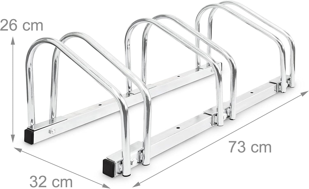 3 x Fahrradständer, Für 3 Fahrräder, Boden- und Wandmontage, HBT: ca. 26 x 73 x 32 cm, silber, 3