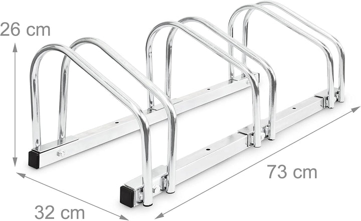 3 x Fahrradständer, Für 3 Fahrräder, Boden- und Wandmontage, HBT: ca. 26 x 73 x 32 cm, silber, 3