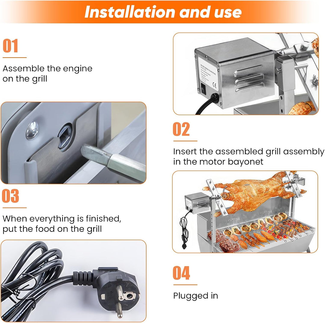 Grillmotor füR Grillspiess 15W 220v Edelstahl BBQ Grill Grillmotor 50-70kg Drehspiess Grill Ziegensc
