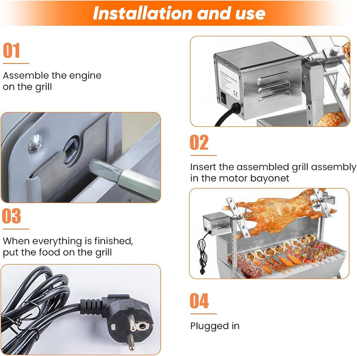 Grillmotor füR Grillspiess 15W 220v Edelstahl BBQ Grill Grillmotor 50-70kg Drehspiess Grill Ziegensc