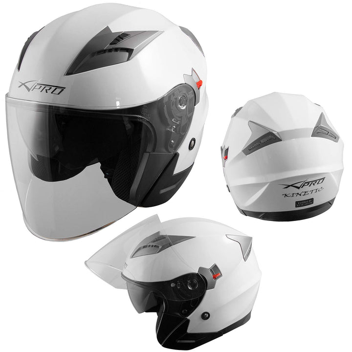 Motorradhelm Helm Sturzhelm Jethelm Roller Innensonnenblende Visier 61-62 cm (XL) Weiss, 61-62 cm (X