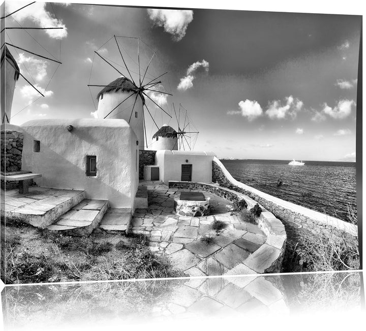 Pixxprint Windmühlen im Mittelmeer als Leinwandbild/Grösse: 100x70 cm/Wandbild/Kunstdruck/fertig bes