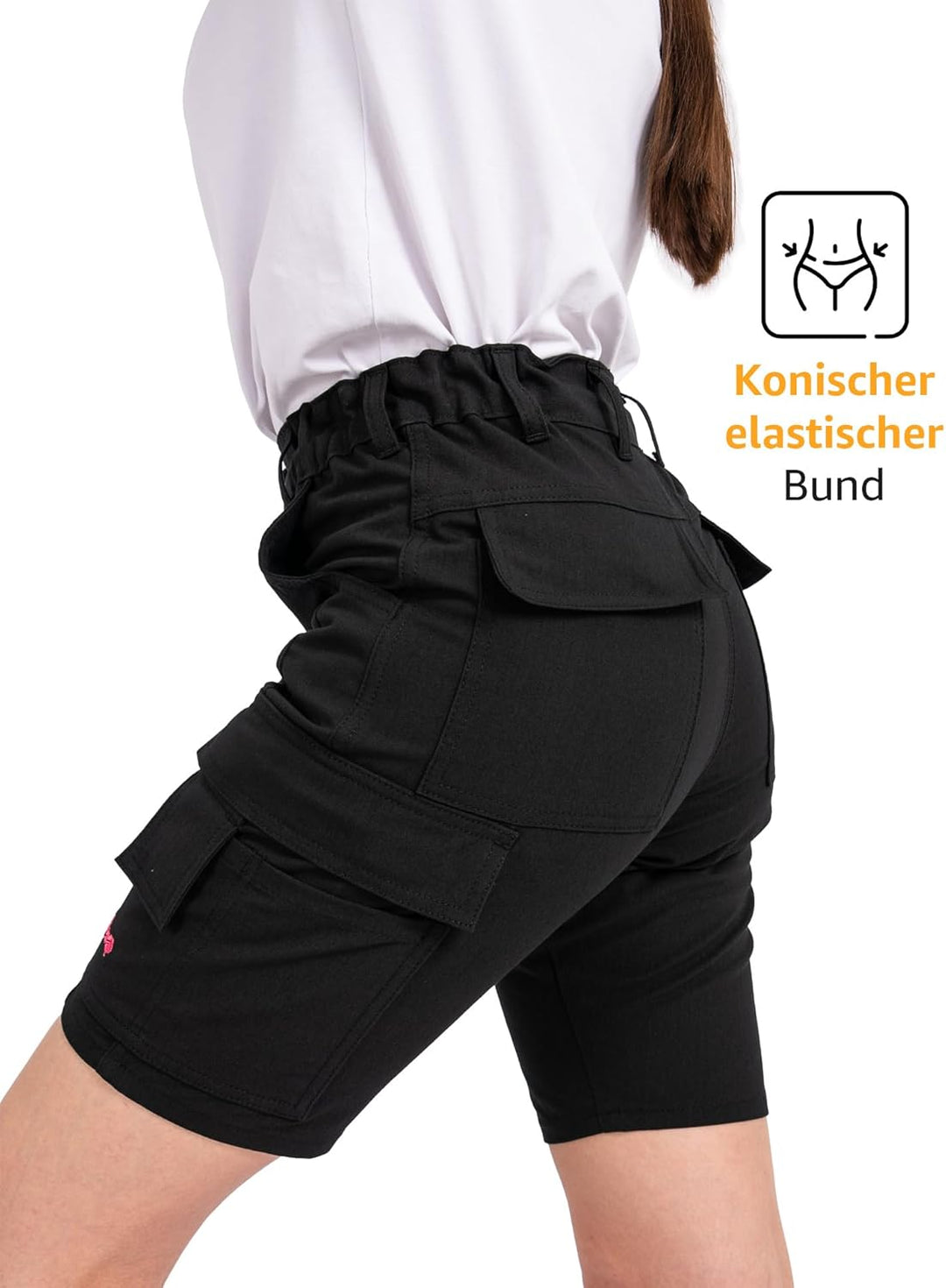 strongAnt Damen Arbeitsshorts Stretch Kurze Arbeitshose mit Cargo Taschen für Frauen Outdoor 30 Schw