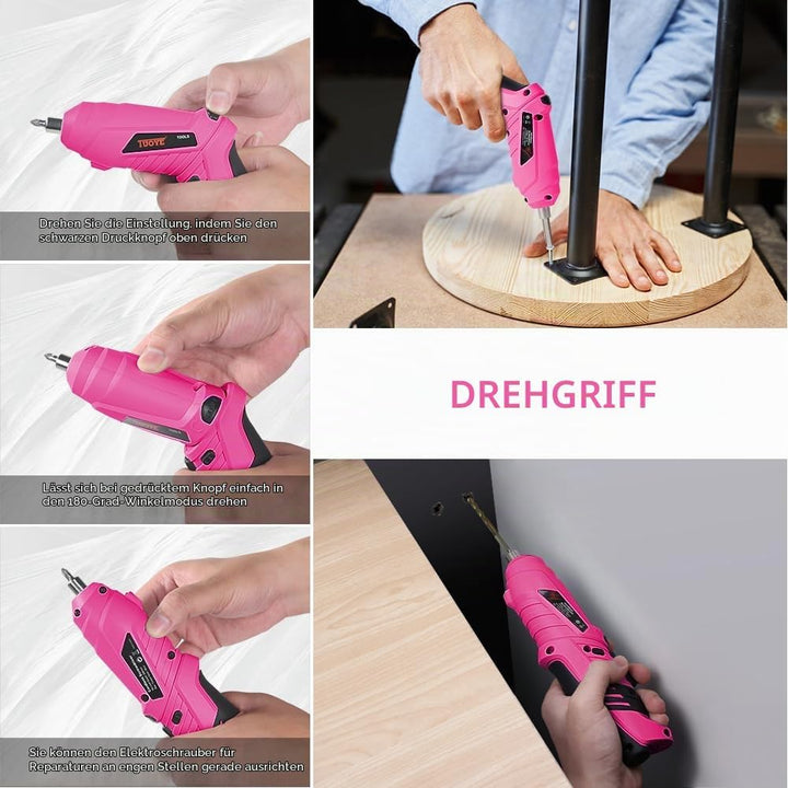 Pink - Elektroschrauber flintronic Akkuschrauber Klein, Mini con LED-Licht, 1300mAh Akku Wiederaufla