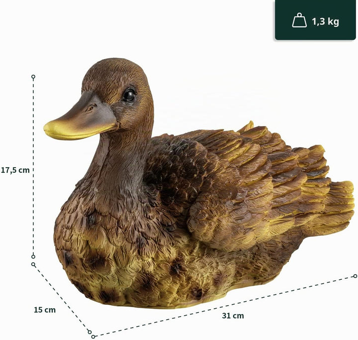 VERDOBA Gartendekoration Ente aus Kunstharz handbemalt - Gartenfiguren für aussen &amp; Wintergarten Dek