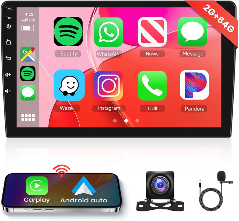 2G+32G Android 12 Autoradio 2 Din mit Wireless Apple Carplay Android Auto GPS Navi WiFi 9 Zoll Autor