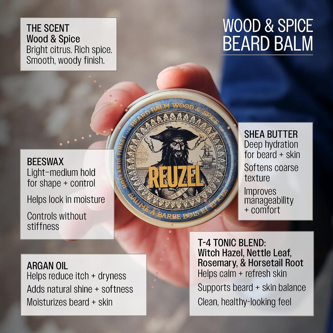 Reuzel Beard Balm, Wood & Spice, Masculine Scent, 35 g