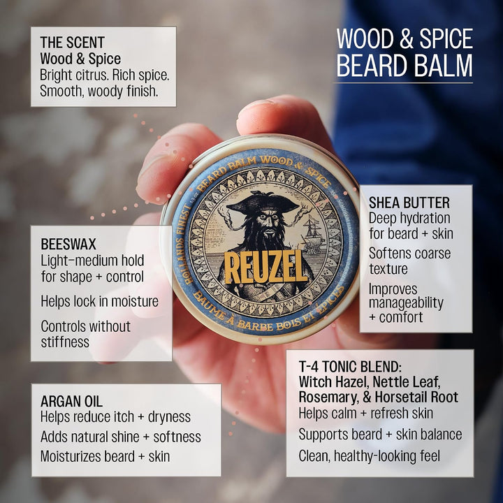 Reuzel Beard Balm, Wood & Spice, Masculine Scent, 35 g