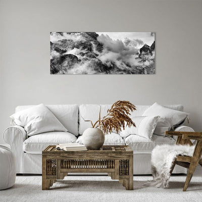 Panorama Bilder auf Leinwand 100x40cm Leinwandbild Berge Nebel Gipfel Gross Wanddeko Bild Schlafzimm