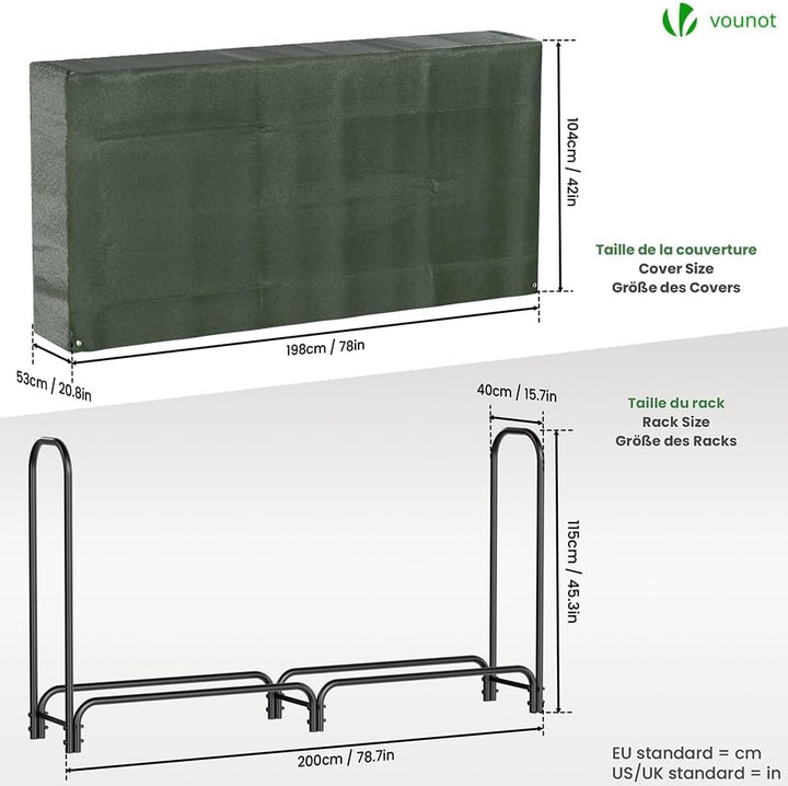 VOUNOT Kaminholzregal Aussen Metall, Brennholzregal Aussen, Feuerholzregal Outdoor mit wasserdichte
