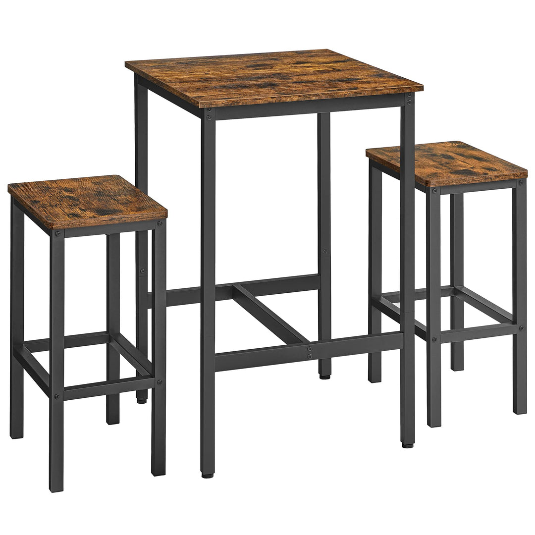VASAGLE Bartisch mit Barhocker-Set, Esstisch mit 2 Stühlen, Küchentisch klein 60 x 60 x 90 cm, Barst