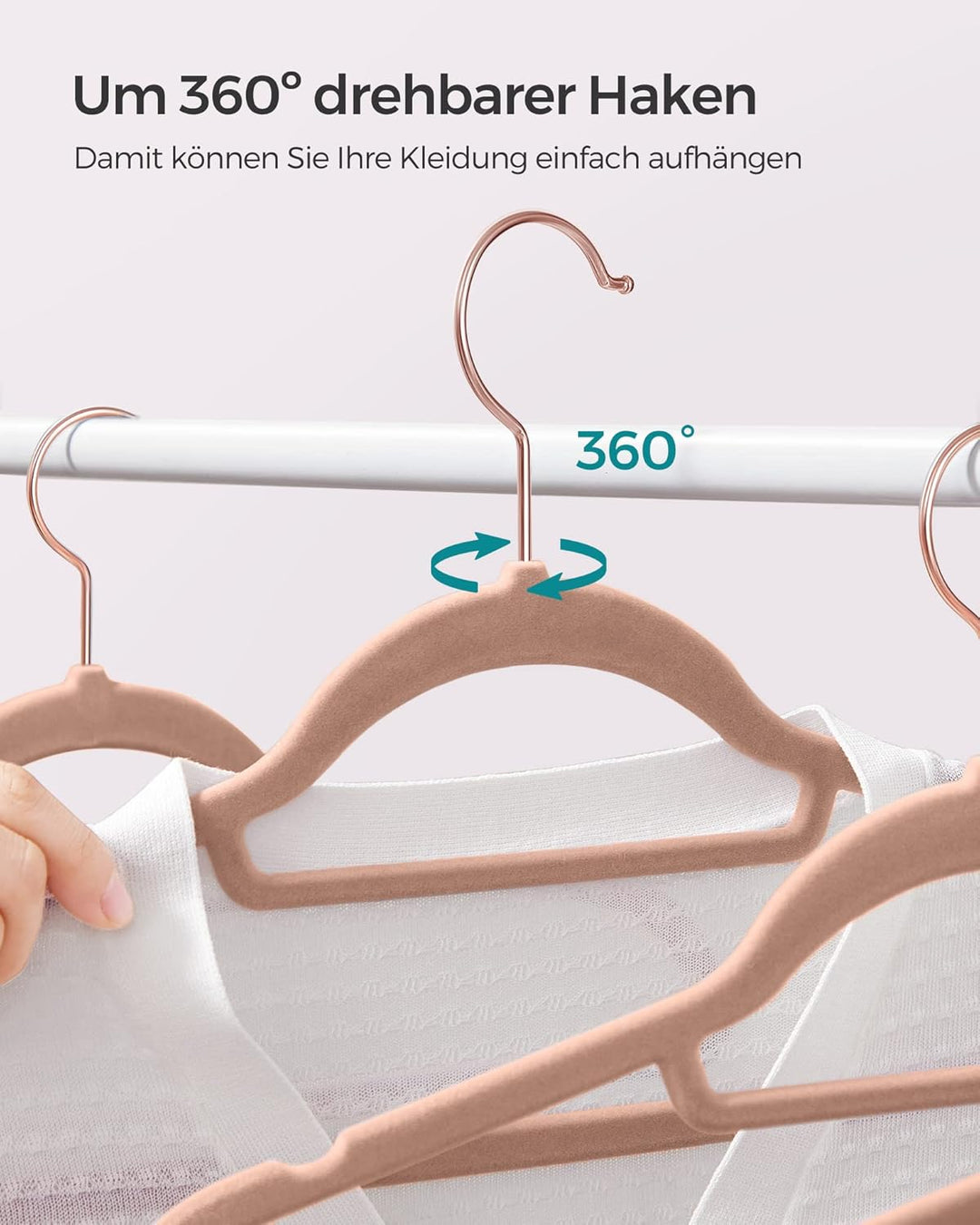 SONGMICS Kleiderbügel Samt, 50er Set, Bügel, rutschfest, kleine Stange für Krawatten, 360° drehbarer