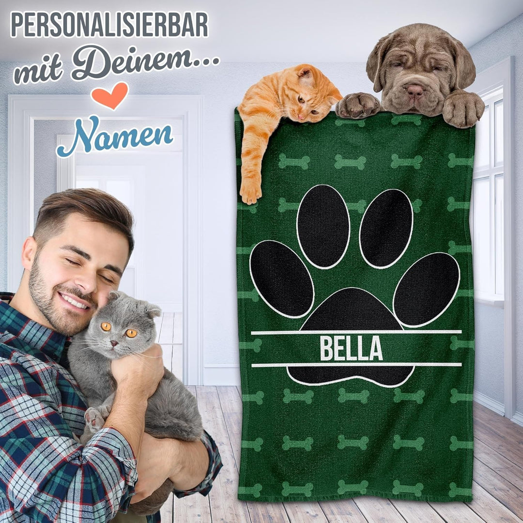 PR Print Royal Personalisiertes Hundehandtuch mit Name selbst gestalten - Hundepfote - Pfotentuch fü