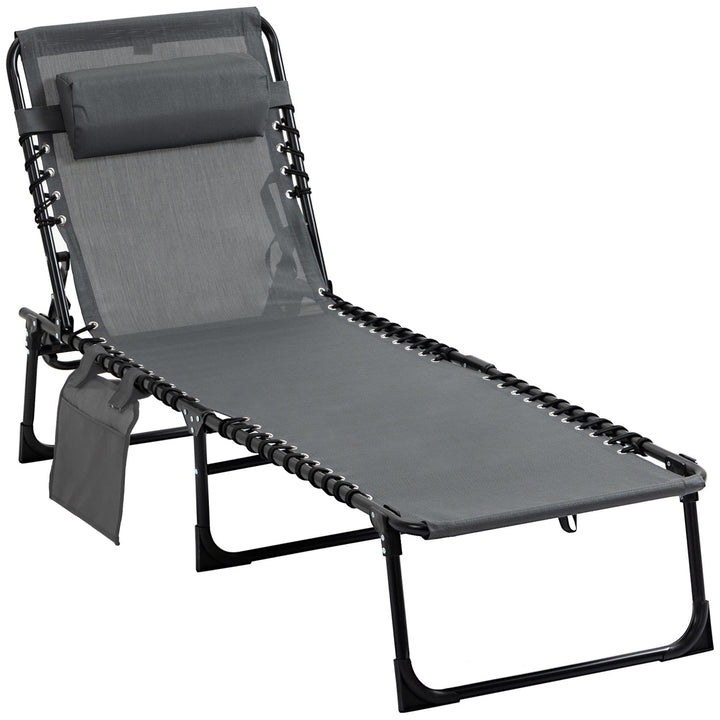 Outsunny Sonnenliege klappbar Liegestuhl mit Seitentasche, Kopfkissen, wetterfeste Campingliege bis