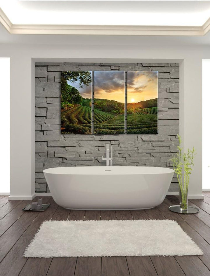 Pixxprint Teeplantage bei Sonnenuntergang als Leinwandbild/Grösse: 3 Teilig (120x80 cm) cm/Wandbild/