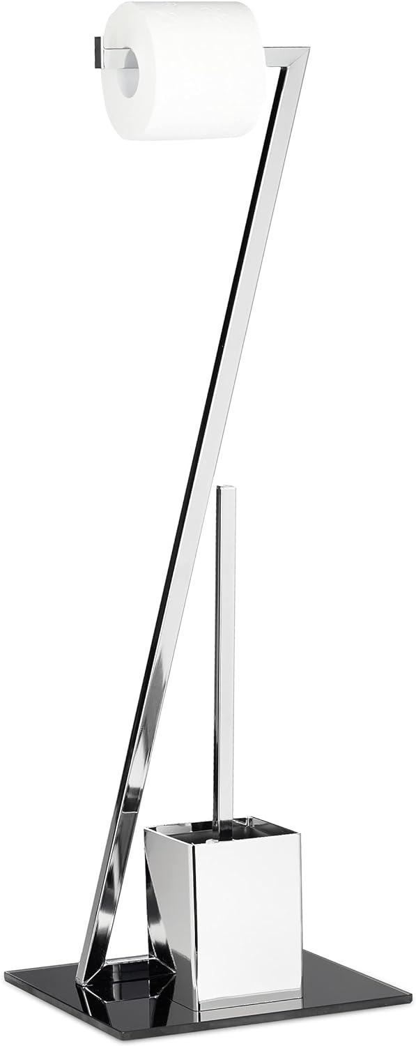 Relaxdays WC Garnitur GLASS H x B x T: 77 x 25 x 25 cm Toilettenpapierhalter aus Glas und Metall in