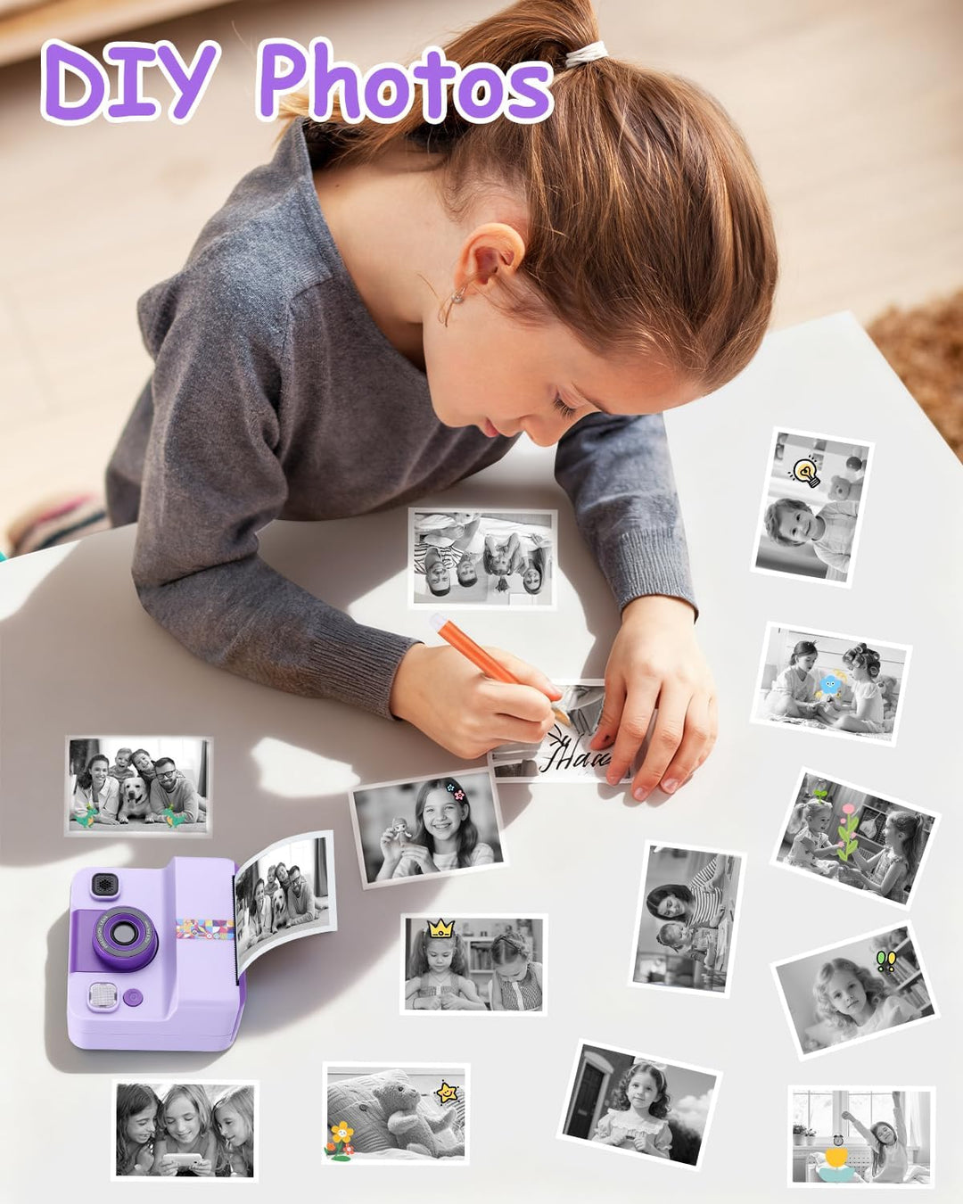 Sofortbildkamera Kinder, 1080P HD Kinderkamera Sofortbildkamera mit Sofortdruck, 32GB SD-Karte & 5 R
