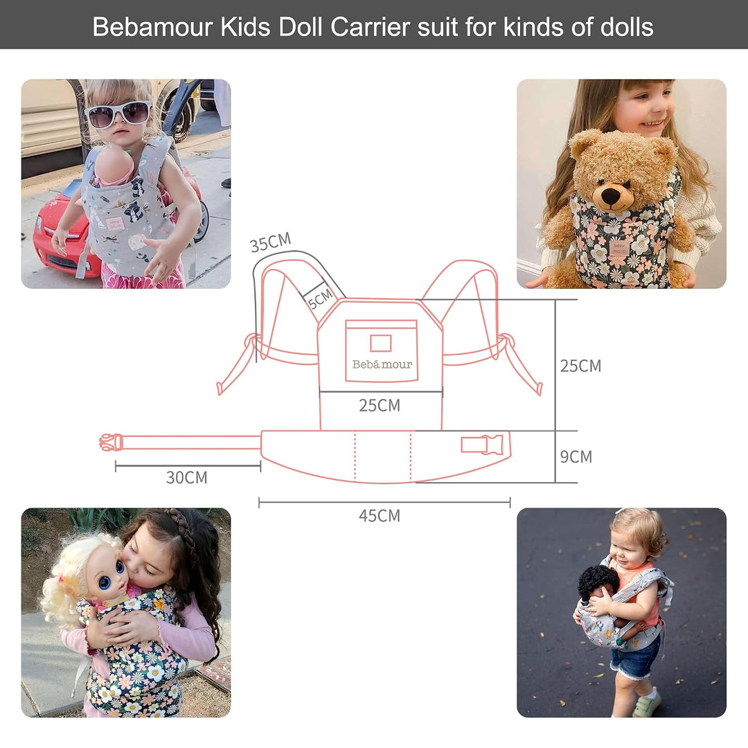 Bebamour Puppentrage für Mädchen, 3 in 1 weiches Tragetuch für Kinder, 100% Baumwolle Puppenzubehör(
