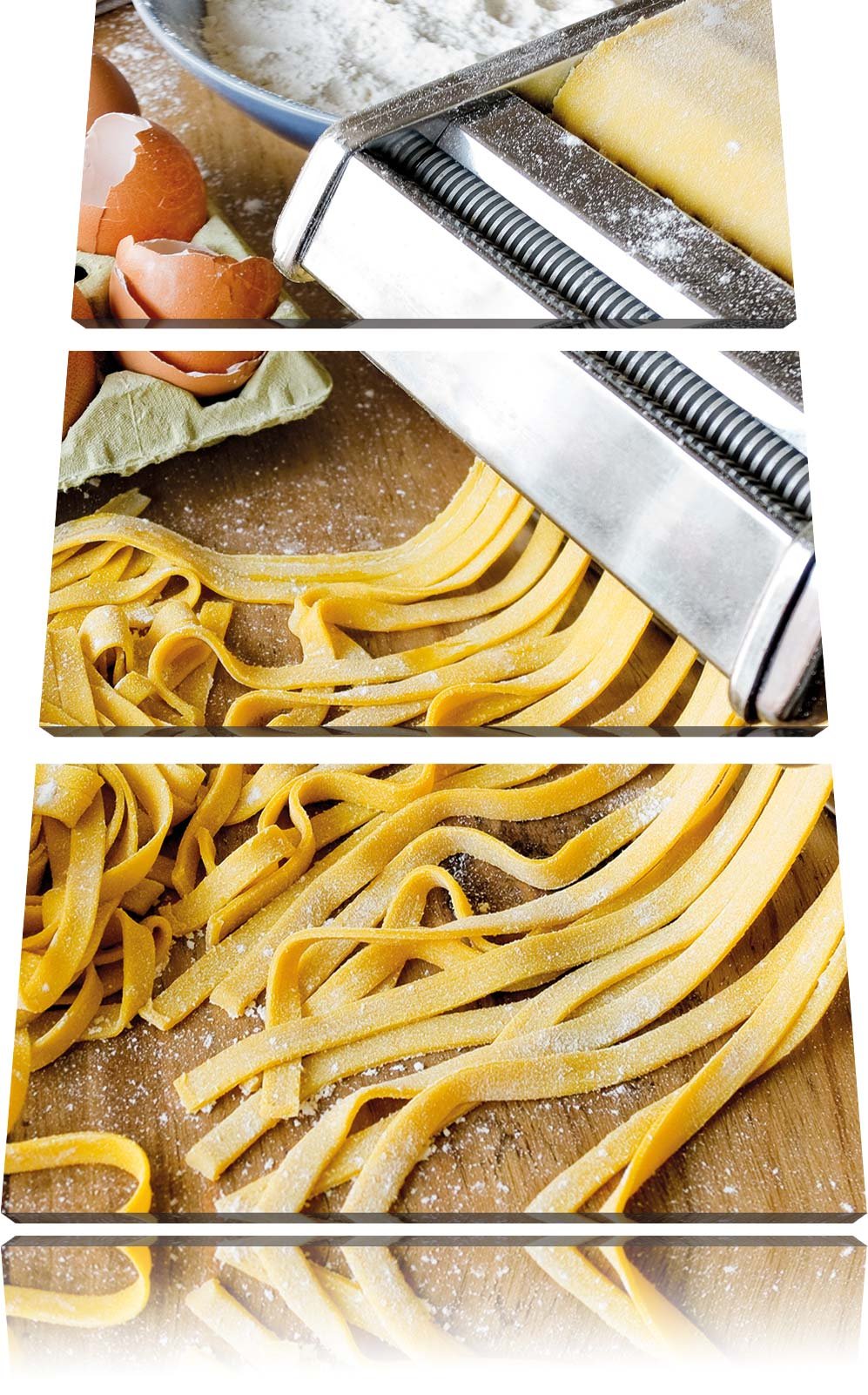 Pixxprint Nudelmaschine Pasta Italia als Leinwandbild | Grösse: 3 Teilig (120x80) | Wandbild| Kunstd