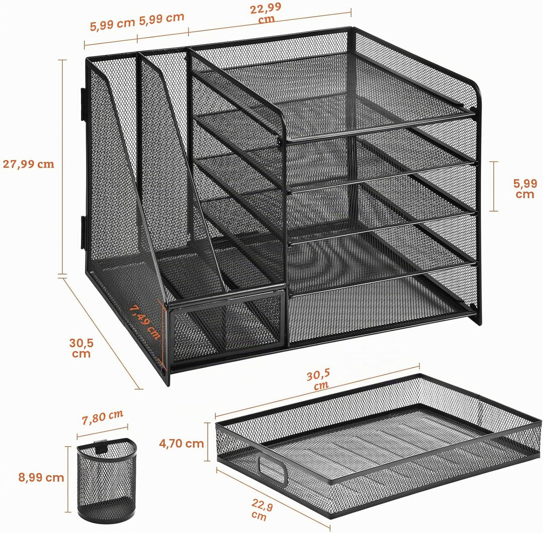 Marbrasse Schreibtisch Organizer mit Aktenhalter, 5 Ebenen Papier Briefablage mit Schublade und 2 St