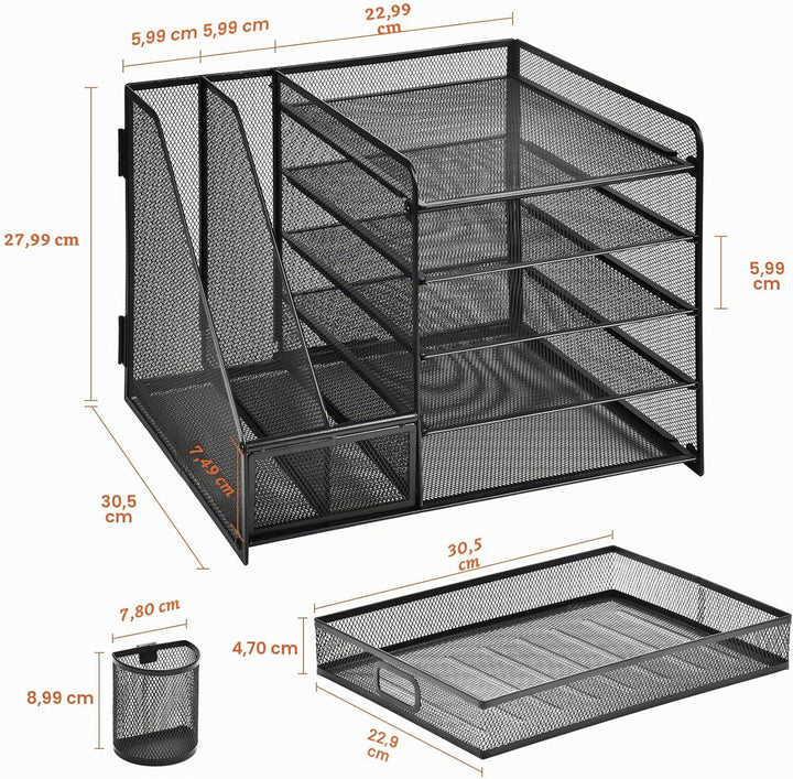 Marbrasse Schreibtisch Organizer mit Aktenhalter, 5 Ebenen Papier Briefablage mit Schublade und 2 St