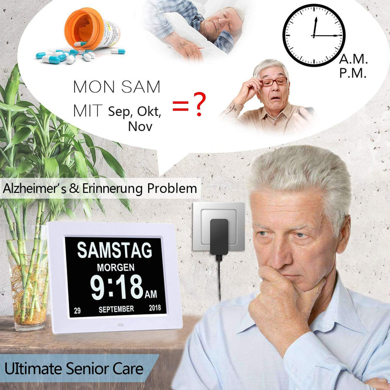 8" Digital Wecker,Digitaler Kalender Tag Uhr Für Demenz sehschwachen Gelesen Werden,Kinder, Senioren