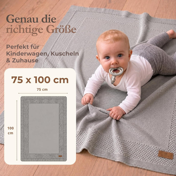 DIKOS® Babydecke aus *100%* GOTS Bio Baumwolle grau | Herbst/Winter Neugeborenen Baby Decke | Strick