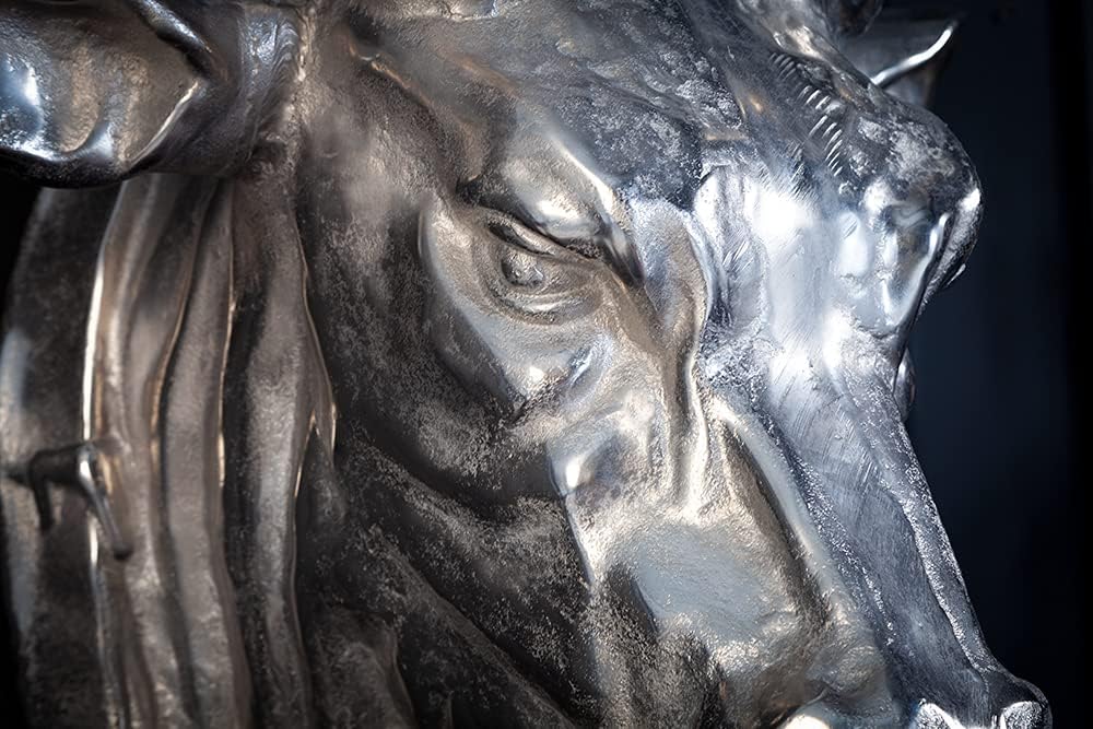 Invicta Interior Extravagante Stierkopf Wanddekoration TORERO 65cm Silber Deko Schädel aus Aluminium