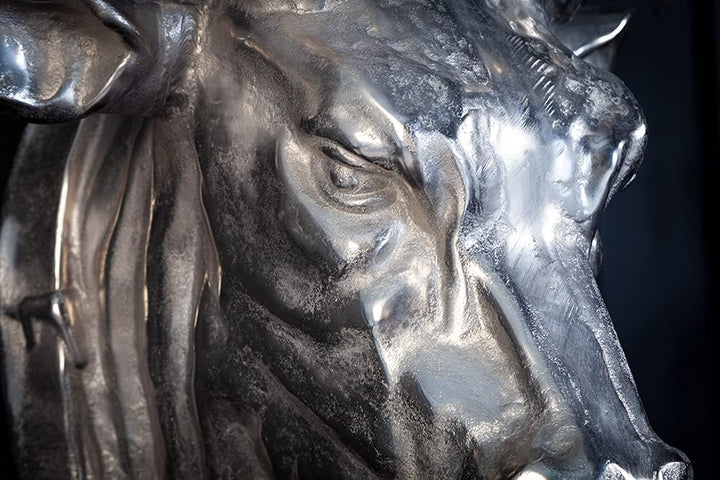 Invicta Interior Extravagante Stierkopf Wanddekoration TORERO 65cm Silber Deko Schädel aus Aluminium