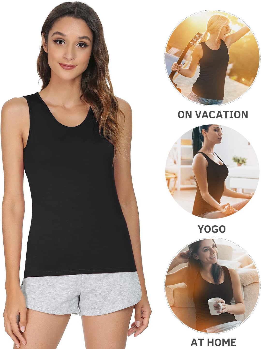vislivin Elastische Tank Tops für Damen Unterhemden 3/4er Pack L 3er Pack - Schwarz/Grau/Dunkelblau,