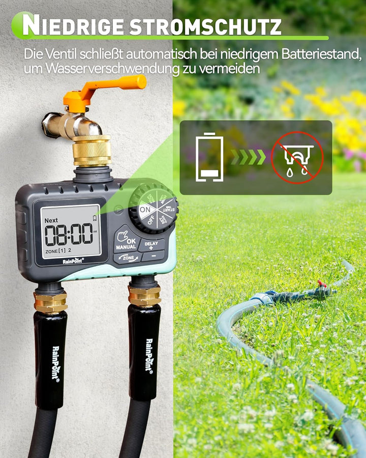 RAINPOINT Bewässerungscomputer 2 ausgängen mit Messing-Drehgelenk Regenverzögerung/manuelle/automati