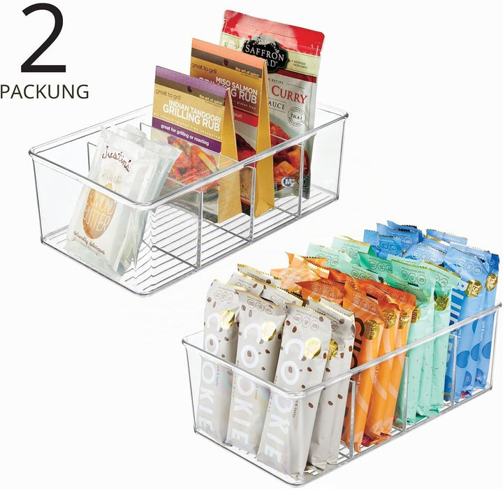 mDesign 2er-Set Aufbewahrungsbox – stapelbarer Kasten mit 4 Fächern zur Lebensmittelaufbewahrung – m