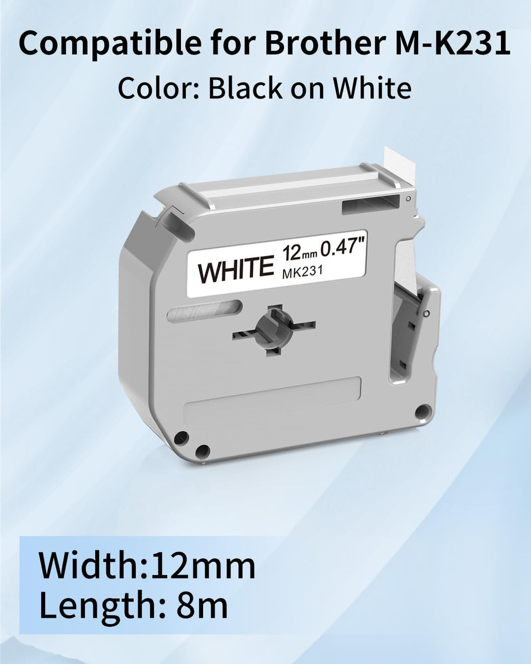 Aken 5 x Kompatibel M-K231 12mm 0.47 Schriftband für Brother P-touch MK-231 M-K231S Schwarz auf Weis