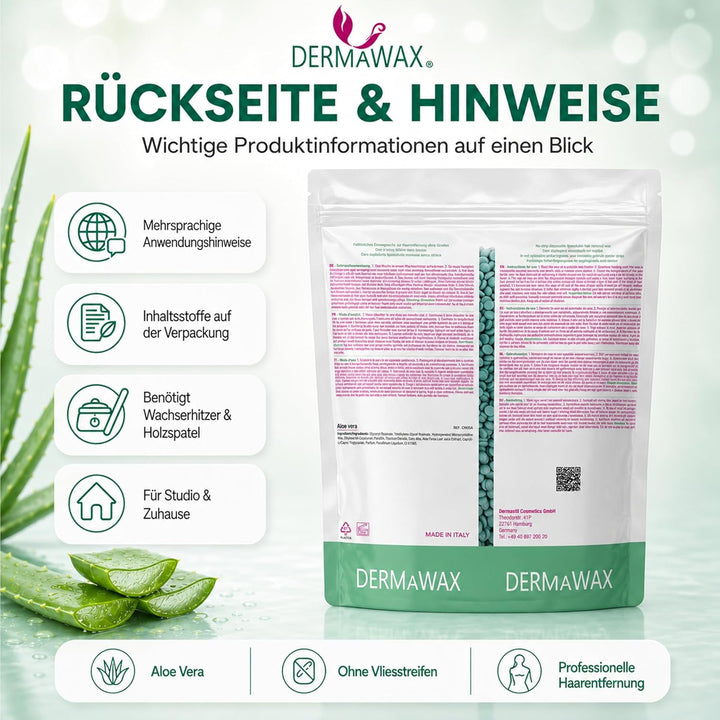 Dermawax 2 kg Aloe Vera Wachs Heisswachs Waxing Perlen Wachsperlen Wax Anwendung ohne Wachsstreifen