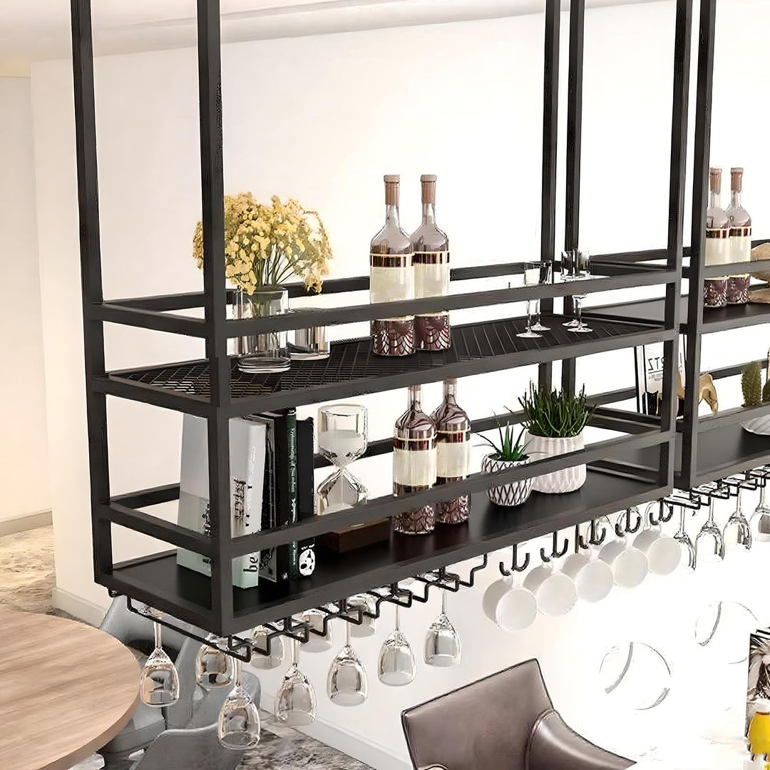 Deckenregal Weinregal, Hängend Metall Weinflaschenhalter, 2-Lagiger Wandmontage Wine Display-Ständer