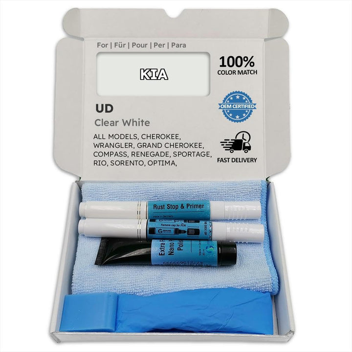 Genuine Colors Lackstift CLEAR WHITE UD Kompatibel/Ersatz für KIA Weiss Komplettes Reparaturset, Ult