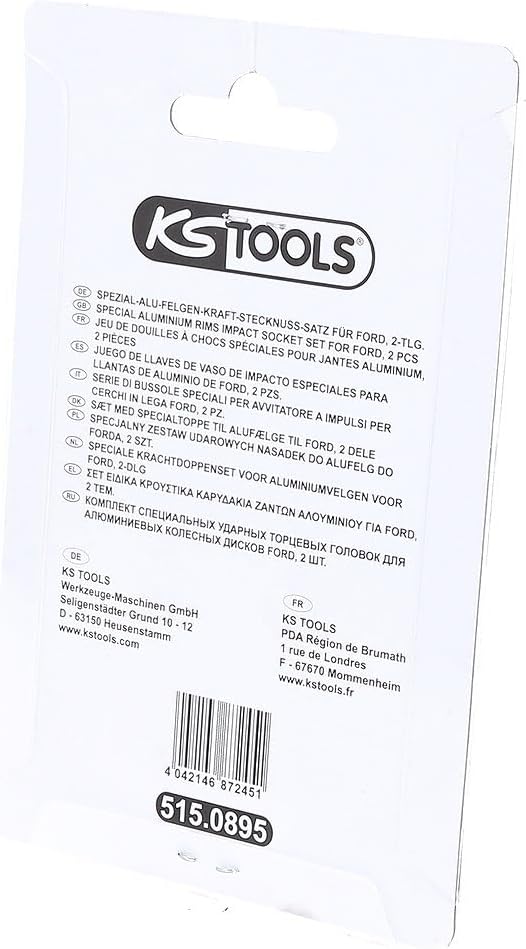 KS Tools 515.0895 1/2" Spezial-Alu-Felgen-Kraft-Stecknuss-Satz für Ford, 18,5 / 19,5 / 20,5 / 21,5 m