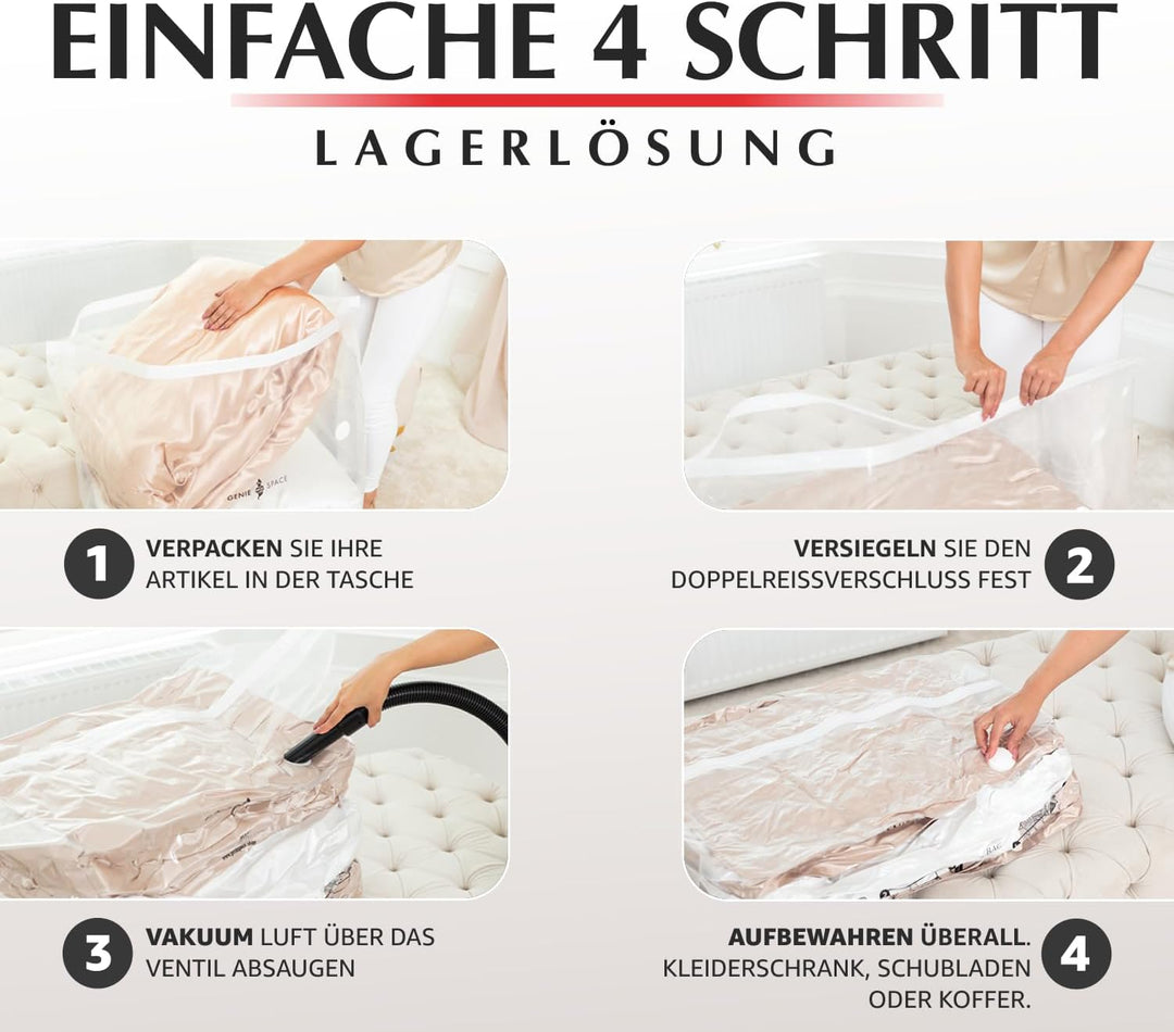 GENIE SPACE Vakuumbeutel - 6er Pack, Gross, 80x60x32cm | Starke platzsparende Packwürfel | Luftdicht