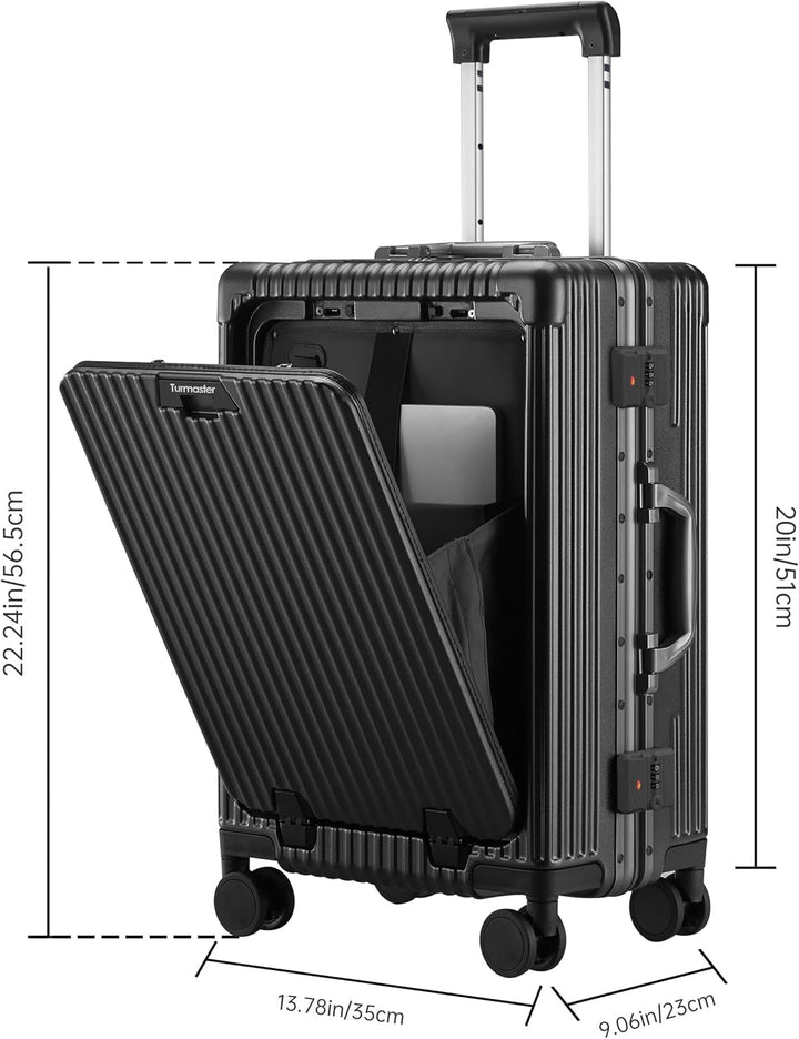 Turmaster Patented Airline Genehmigt Handgepäck mit Spinner-Rädern, 20 Zoll Koffer mit Aluminiumrahm