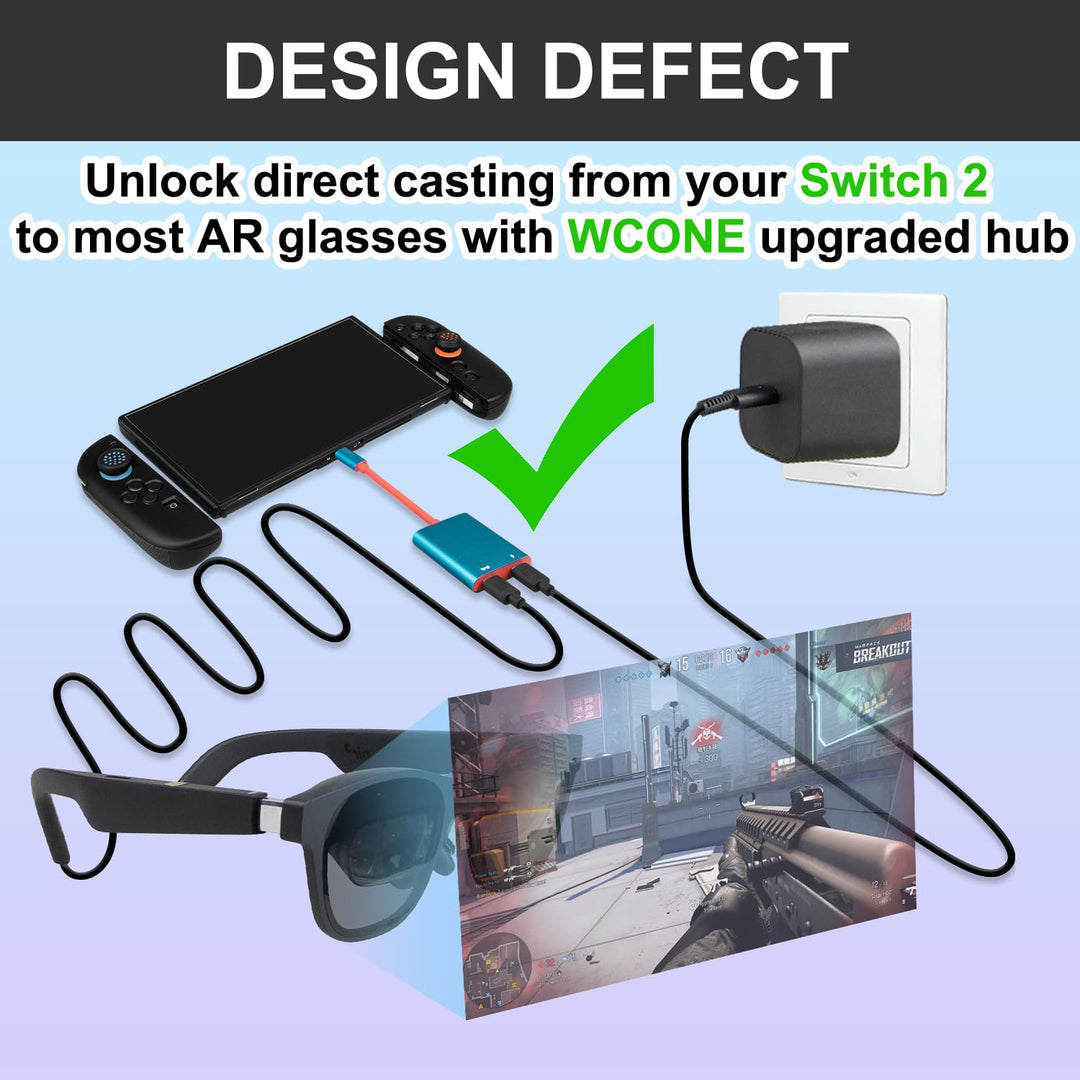 Wcone Aufgerüsteter USB-C auf AR-Brillen-Hub Unterstützt 100W PD Schnellladung | für Nintendo Switch