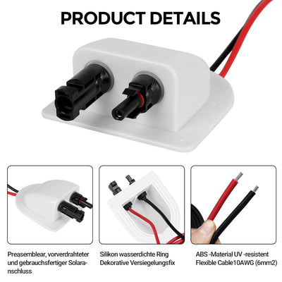 Solar Doppel Kabeldurchführung mit 10Ft 10AWG Weichem Kupferkabel, Wetterfest Gehäuse mit Doppelter
