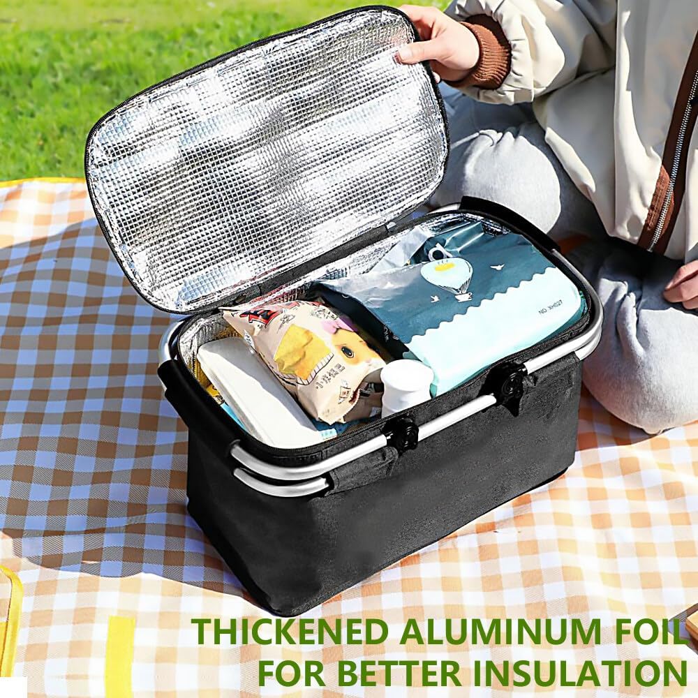 ZOYDP Einkaufskorb Faltbar 18L, Thermo Einkaufskorb als Picknickkorb，Einkaufskorb mit Deckel, Alumin