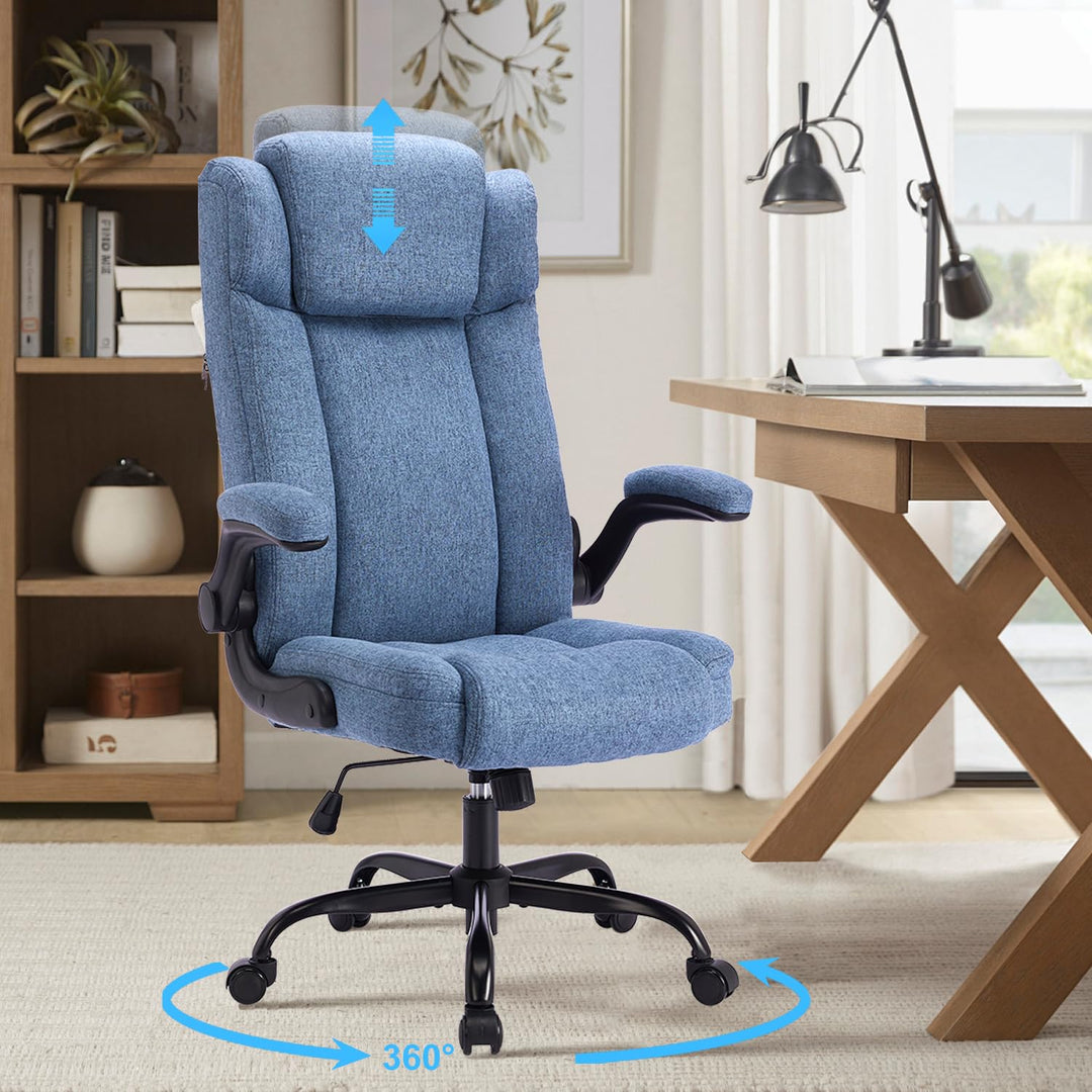 Bürostuhl Ergonomischer Computerstuhl 150KG Belastbarkeit Chefsessel Verstellbare Kopfstütze Flip-up